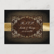 Rustic Regal Ornamental Brown And Gold Wedding Invitation Postcard