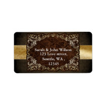 Rustic Regal Ornamental Brown And Gold Wedding Label