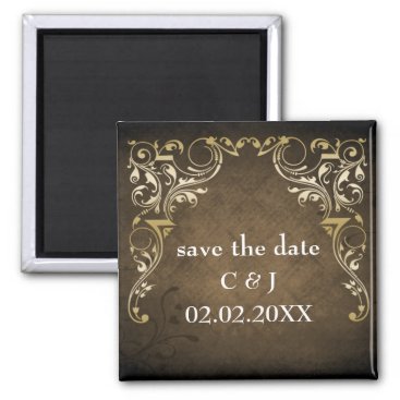 Rustic Regal Ornamental Brown And Gold Wedding Magnet