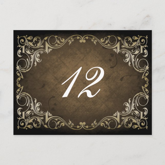 Rustic Regal Ornamental Brown And Gold Wedding Postcard (Front)
