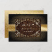Rustic Regal Ornamental Brown And Gold Wedding RSVP Card (Front/Back)