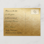 Rustic Regal Ornamental Green And Gold Wedding Announcement Postcard (Back)