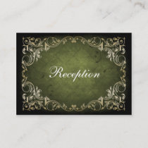 Rustic Regal Ornamental Green And Gold Wedding Enclosure Card