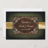 Rustic Regal Ornamental Green And Gold Wedding Invitation (Front)