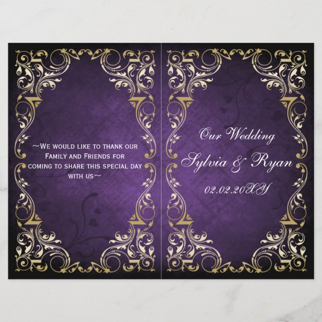 Rustic Regal Ornamental Purple And Gold Wedding (Front)