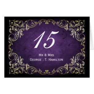 Rustic Regal Ornamental Purple And Gold Wedding Cards