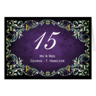 Rustic Regal Ornamental Purple And Gold Wedding Cards