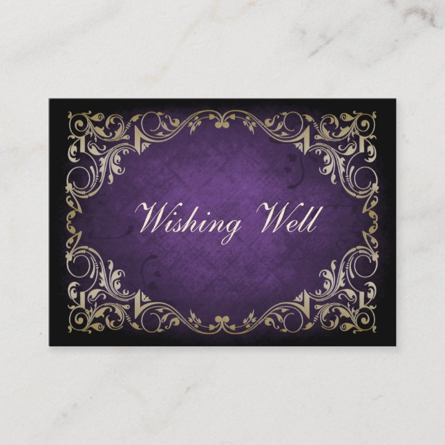 Rustic Regal Ornamental Purple And Gold Wedding Enclosure Card (Front)