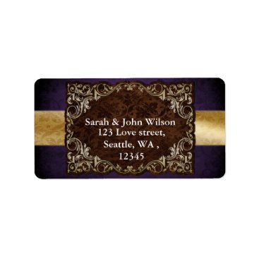 Rustic Regal Ornamental Purple And Gold Wedding Label