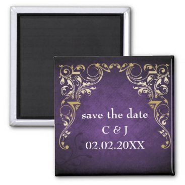 Rustic Regal Ornamental Purple And Gold Wedding Magnet