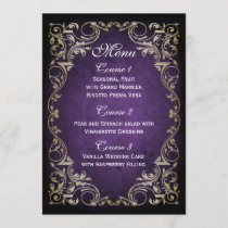 Rustic Regal Ornamental Purple And Gold Wedding Menu