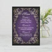 Rustic Regal Ornamental Purple And Gold Wedding Menu (Standing Front)