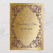 Rustic Regal Ornamental Purple And Gold Wedding Menu (Back)