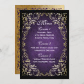 Rustic Regal Ornamental Purple And Gold Wedding Menu (Front/Back)