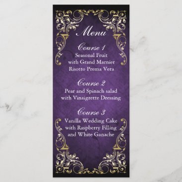 Rustic Regal Ornamental Purple And Gold Wedding Menu