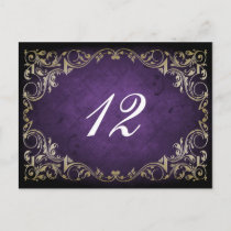 Rustic Regal Ornamental Purple And Gold Wedding Postcard