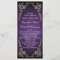 Rustic Regal Ornamental Purple And Gold Wedding Program