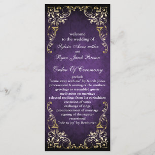 Rustic Regal Ornamental Purple And Gold Wedding Program