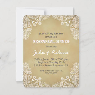 Rustic Rehearsal Dinner Invite, White Paisley Invitation