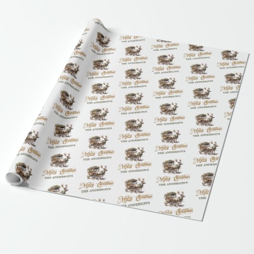 Rustic Reindeer and sleigh greenery and gold chic Wrapping Paper