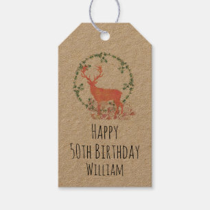 Rustic Reindeer Boho Watercolor Birthday Gift Tags