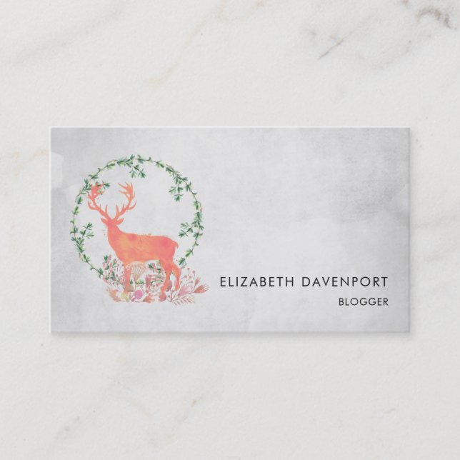 Rustic Reindeer Boho Watercolor Business Card (Front)