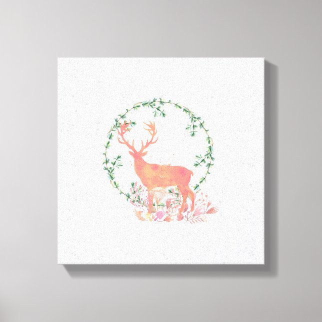 Rustic Reindeer Boho Watercolor Canvas Print (Front)