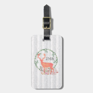 Rustic Reindeer Boho Watercolor Custom Monogram Luggage Tag