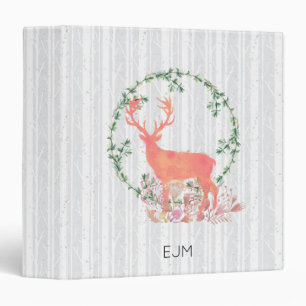 Rustic Reindeer Boho Watercolor Personalized Binder