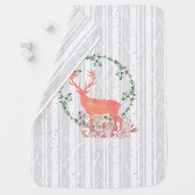 Rustic Reindeer Boho Watercolor Swaddle Blanket (In Situ)
