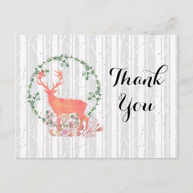 Rustic Reindeer Boho Watercolor Thank You Postcard (Front)