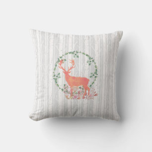Rustic Reindeer Boho Watercolor Throw Pillow