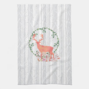 Rustic Reindeer Boho Watercolor Towel