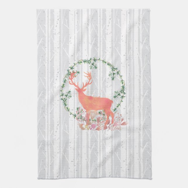 Rustic Reindeer Boho Watercolor Towel (Vertical)