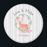 Rustic Reindeer Boho Watercolor Wedding Magnet<br><div class="desc">A commemorative wedding magnet with a digital watercolor design. A pastel orange reindeer silhouette inside a wreath of herbal leaves. Mushrooms and forest ferns at his feet. A gray and white birch tree pattern in the background.</div>