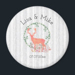 Rustic Reindeer Boho Watercolor Wedding Magnet<br><div class="desc">A commemorative wedding magnet with a digital watercolor design. A pastel orange reindeer silhouette inside a wreath of herbal leaves. Mushrooms and forest ferns at his feet. A gray and white birch tree pattern in the background.</div>