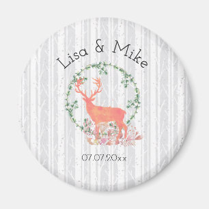 Rustic Reindeer Boho Watercolor Wedding Magnet