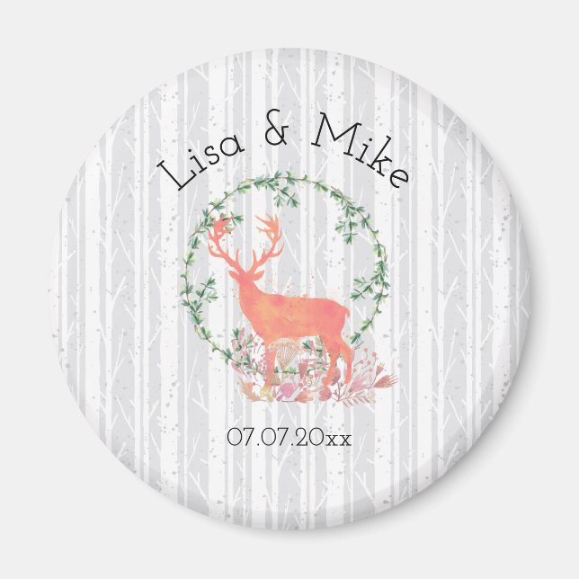 Rustic Reindeer Boho Watercolor Wedding Magnet (Front)