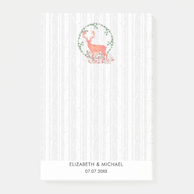 Rustic Reindeer Boho Watercolor Wedding Post-it Notes (Front)