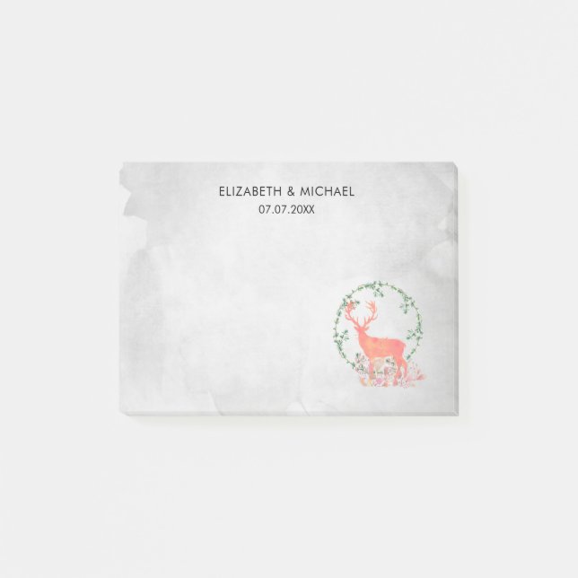 Rustic Reindeer Boho Watercolor Wedding Post-it Notes (Front)