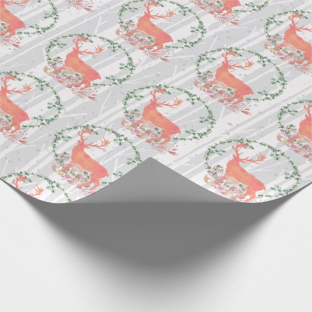 Rustic Reindeer Boho Watercolor Wrapping Paper (Corner)