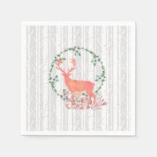 Rustic Reindeer Boho Wreath Watercolor Napkins