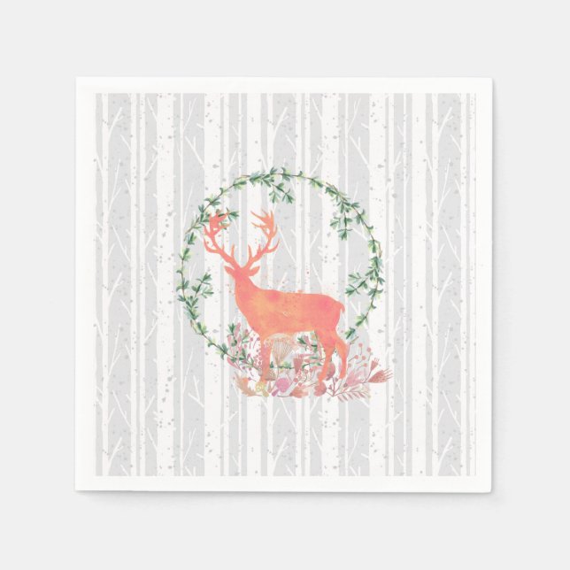 Rustic Reindeer Boho Wreath Watercolor Napkins (Front)
