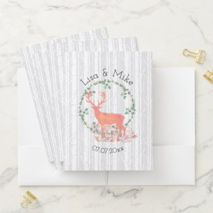 Rustic Reindeer Boho Wreath Watercolor Wedding Pocket Folder