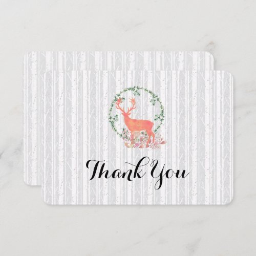 Rustic Reindeer Botanical Wedding Thank You Invitation