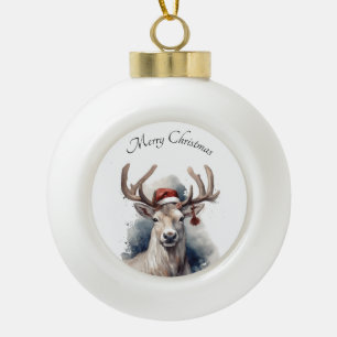 Rustic Reindeer Christmas, custom Ceramic Ball Christmas Ornament