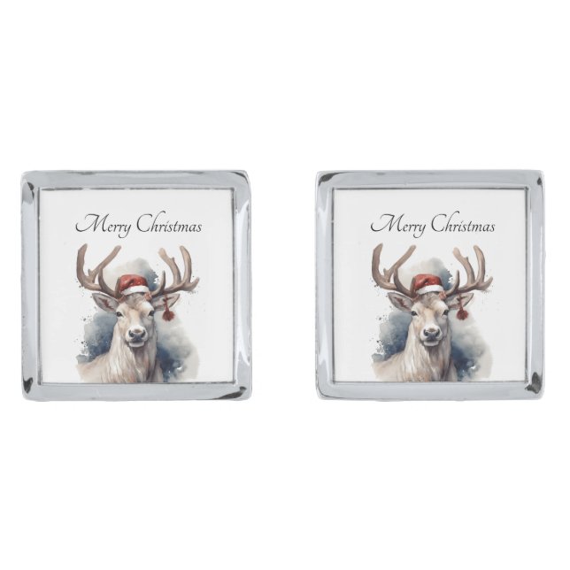 Rustic Reindeer Christmas, custom Cufflinks (Front)