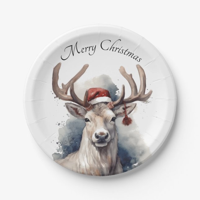 Rustic Reindeer Christmas, custom Paper Plates (Front)