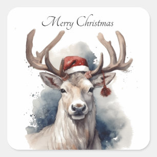 Rustic Reindeer Christmas, custom Square Sticker