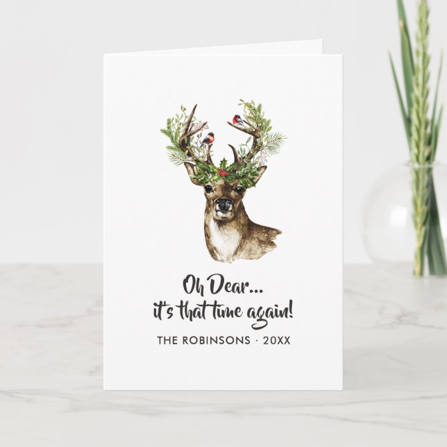 Rustic Reindeer Christmas Family Photo Holiday Card (Front)